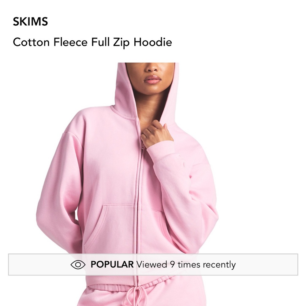 SKIMS Light Pink Cotton Fleece Zip-Up Hoodie